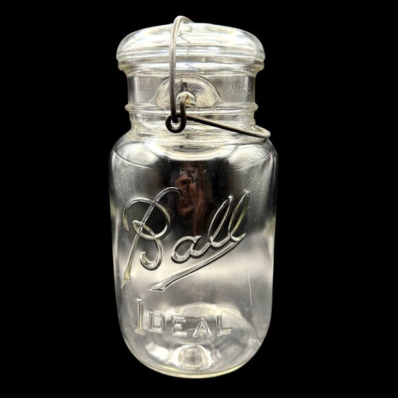Vintage Ball Ideal Lightning Quart Jar 1933-1962 Clear Glass Wire Seal no gasket - Picture 1 of 5